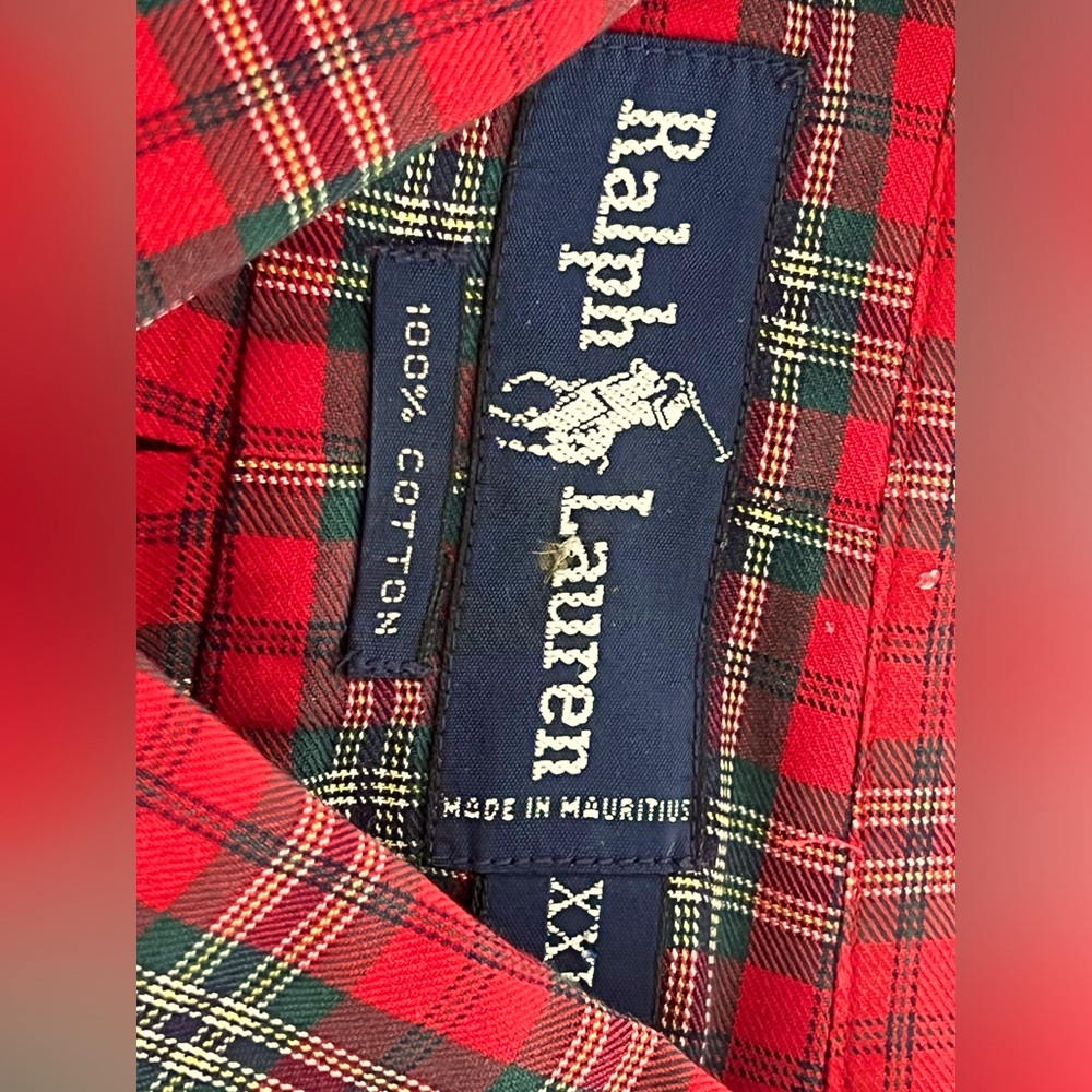 Ralph Lauren Men’s long sleeved button down shirt. red/black plaid. EUC XXL